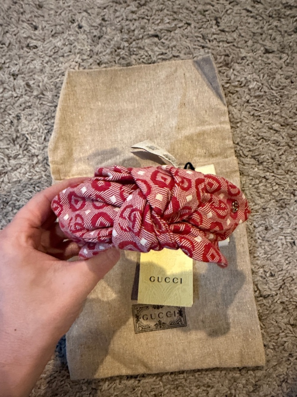 NWT Gucci Red Canvas GG Logo Knotted Headband - Picture 2 of 4